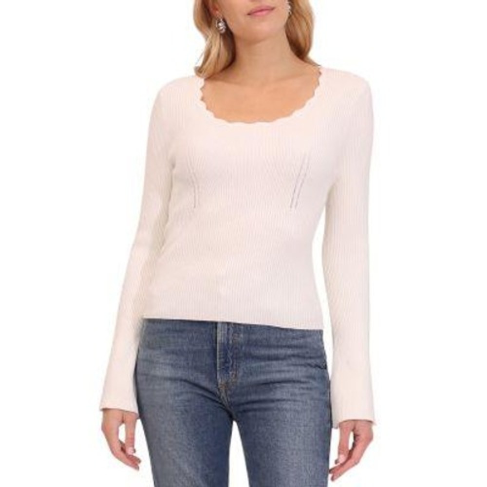 Bagatelle Collection Ribbed Long Sleeve Sweater Women Size L Cream Boho Chic NWT